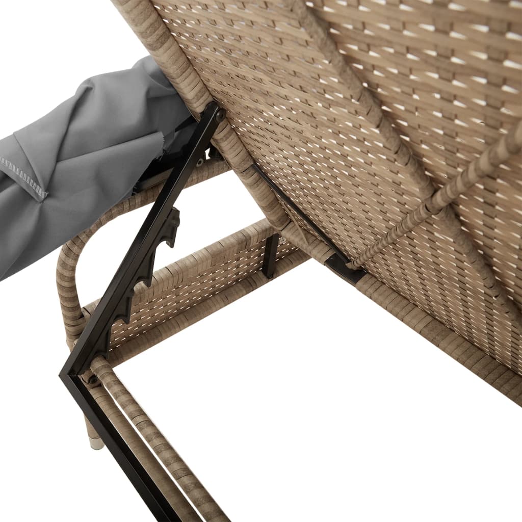 2 Piece Sun Lounger Set with Canopy and Table Beige Poly Rattan