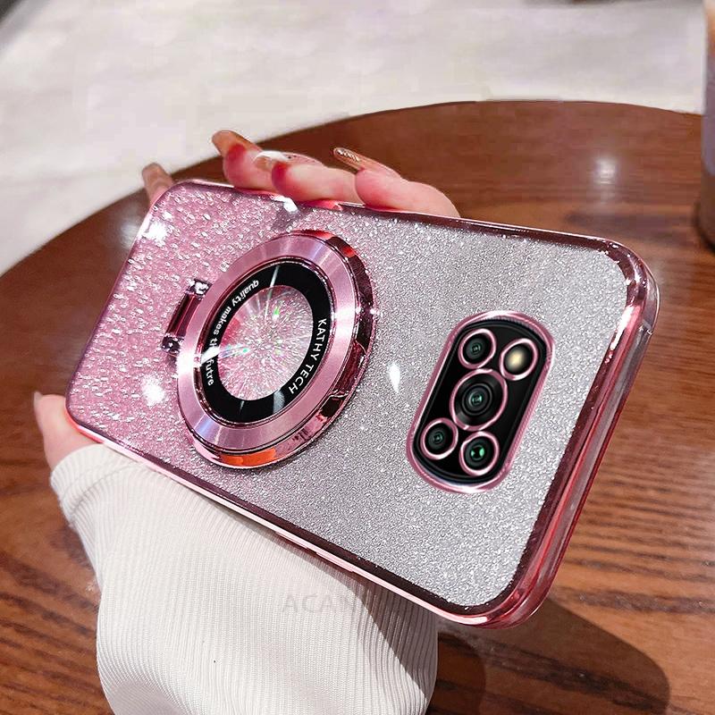 

Чехол-держатель Pocox3 с блестками для Xiaomi Mi Poco X3 Pro X3pro X4 X5 X6 X6pro M6 F5 F6, силиконовый чехол-подставка C61 C65 C75 poco c40