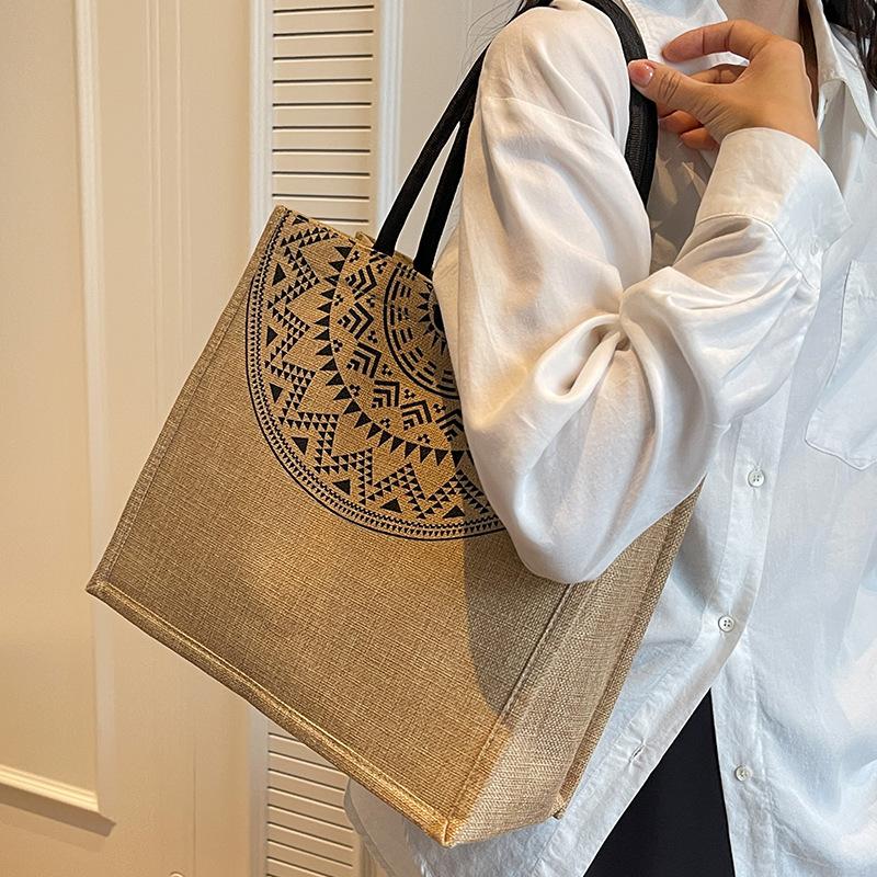 Large Capacity Linen Shoulder Bag for Women's New Ethnic Style Fashion Handbag KTB