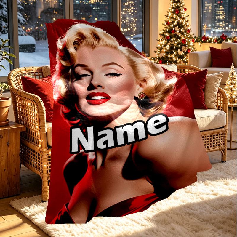 Gepersonaliseerd Dekentje met Naam, Marilyn Monroe Print, Woondecoratie, Slaapkamer, Bank, Kamperen, Sofa, Cadeaus voor Verjaardag Kerst