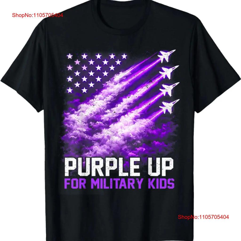 Purple Up For Military Kids Child Month Usa Flag T Shirt Vintage Casual Unisex Stretched