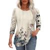 Damen Freizeit lockerer Schnitt Rundhalsausschnitt Oberteil Dreiviertelärm Blumenprint Leichte Bluse für den Alltag