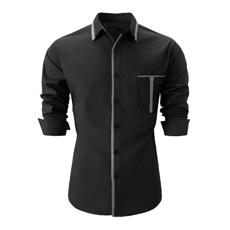 New Work Exercise Fitness Spring Long Sleeve V-Neck Button Men'S Real Pocket Casual Top Polo Shirt Business Shirt