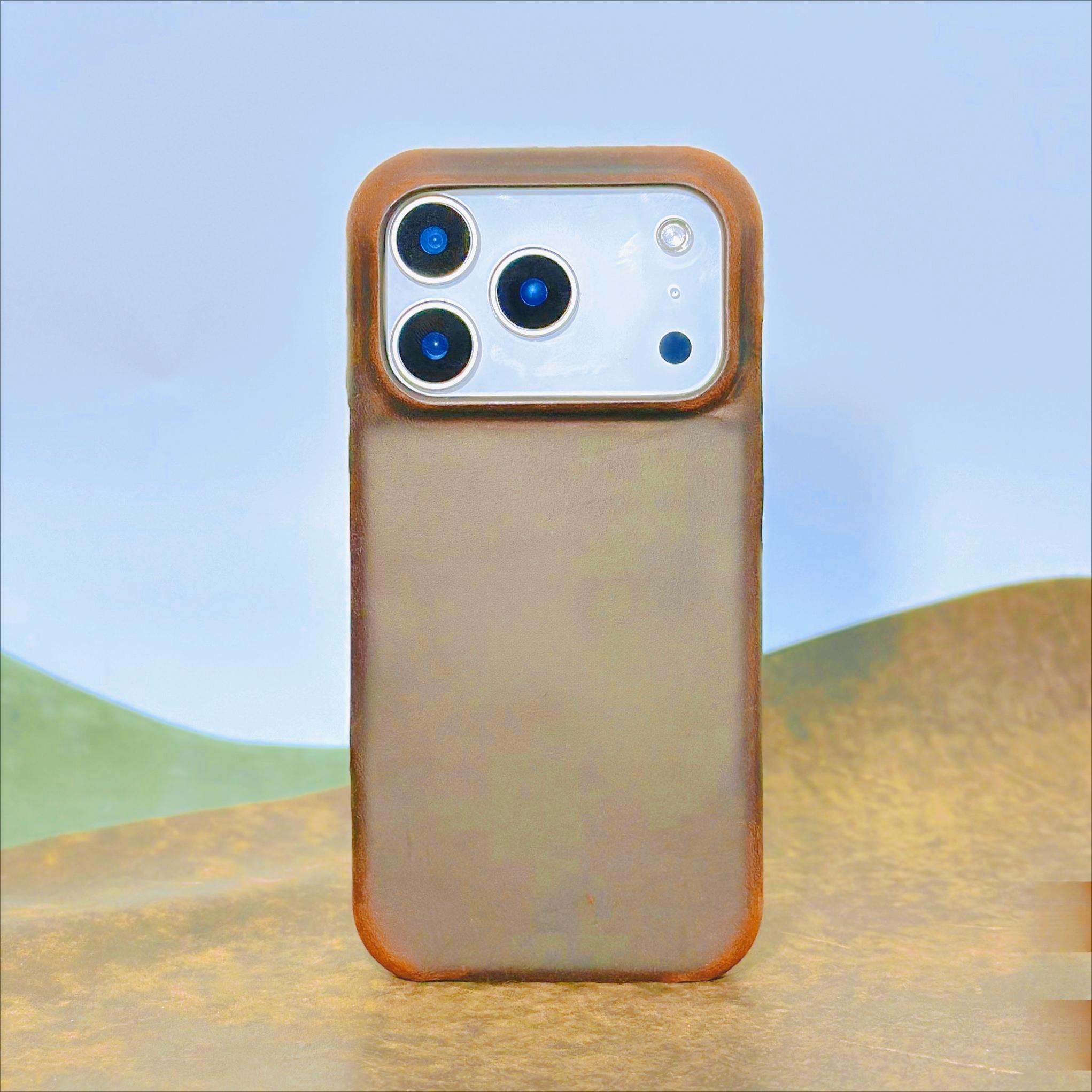 

Retro Crazy Horse Pattern Cowhide Matte Leather Case for iPhone 17 Pro Max Air 17 16 Pro 15/14 Plus 13 12 11 Handmade Hard Cover iPhone Air колір світло кави