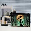 Dark Theme Zipper Bag Storage Bag, with Halloween Witch Castle Print, Large Printed Canvas Organizer Capacity Cosmetic Organizer, for Travel