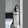 Women's Spring Academy-Style Knit Sweater & Wide-Leg Pants Two-Piece Set