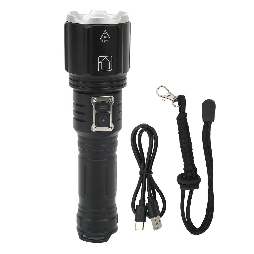 LED Flashlight Super Bright Double Switch Anti Slip Waterproof Type C USB Charging Flashlight for Outdoor Camping