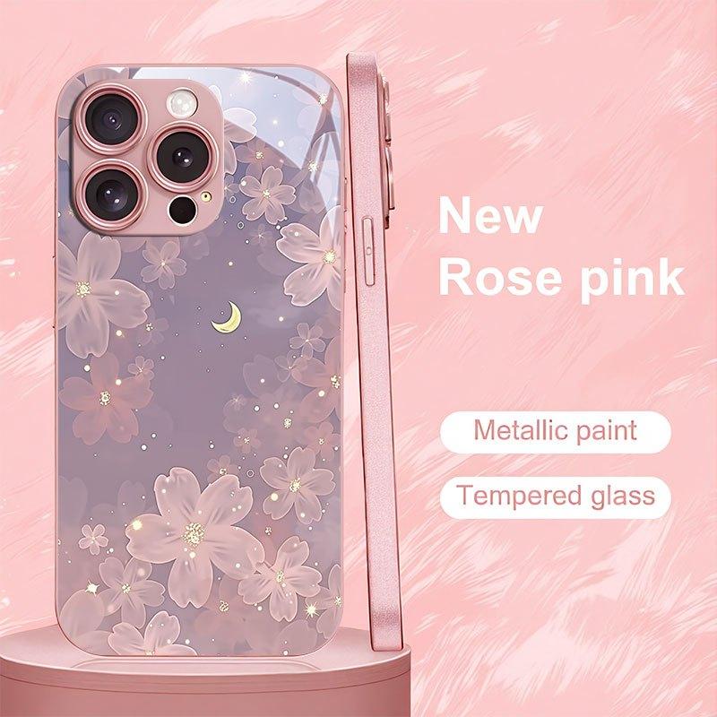 Purple luminous printed pattern glass phone case suitable for iPhone 17 16 15 14 13 12 11 Pro/Max/Plus anti drop and shockproof