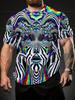 Psychedelic 3D Face Art Men'S Round Neck T-Shirt - Vibrant Optical Illusion Design, Casual Fashion Top for Summer Outdoor Activities, Gym, Running, Or