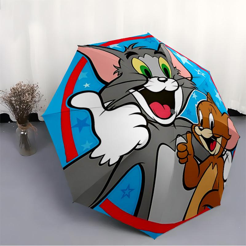 1pc Tom Jerry Automatic Open/Close Folding Umbrella, Windproof 8 Rib Construction, Lightweight Travel Umbrella for Women/Men,a0902093