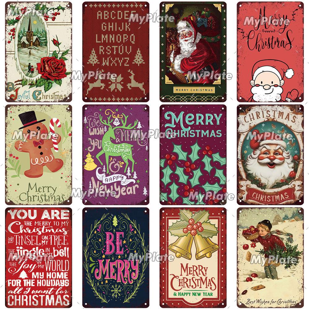 [MyPlate] 2023 Merry Christmas Metal Sign Gift Vintage Plaque Tin Sign Cafe Decor  Home Bar Sign Wall Sticker JOY Poster Gift