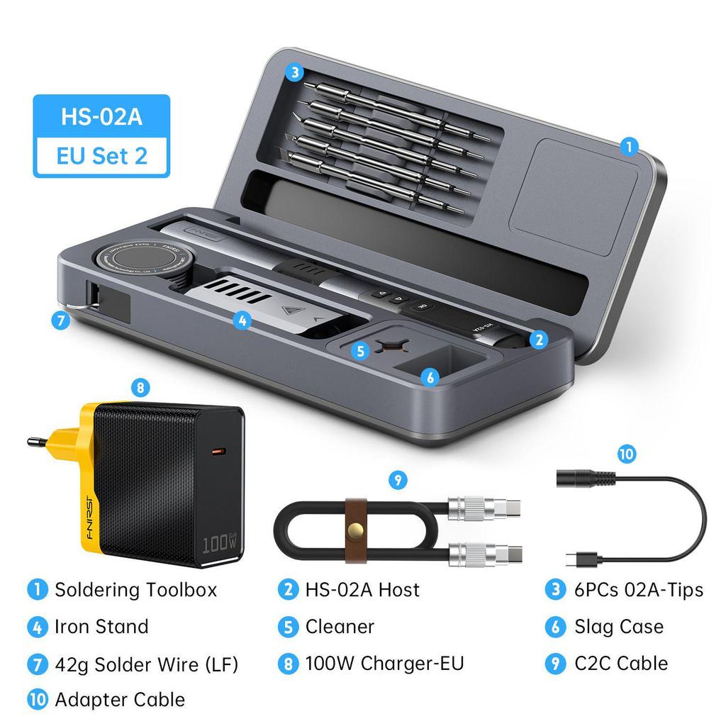 FNIRSI HS-02 Soldering Iron Set and Mobile Workbench Storage Box