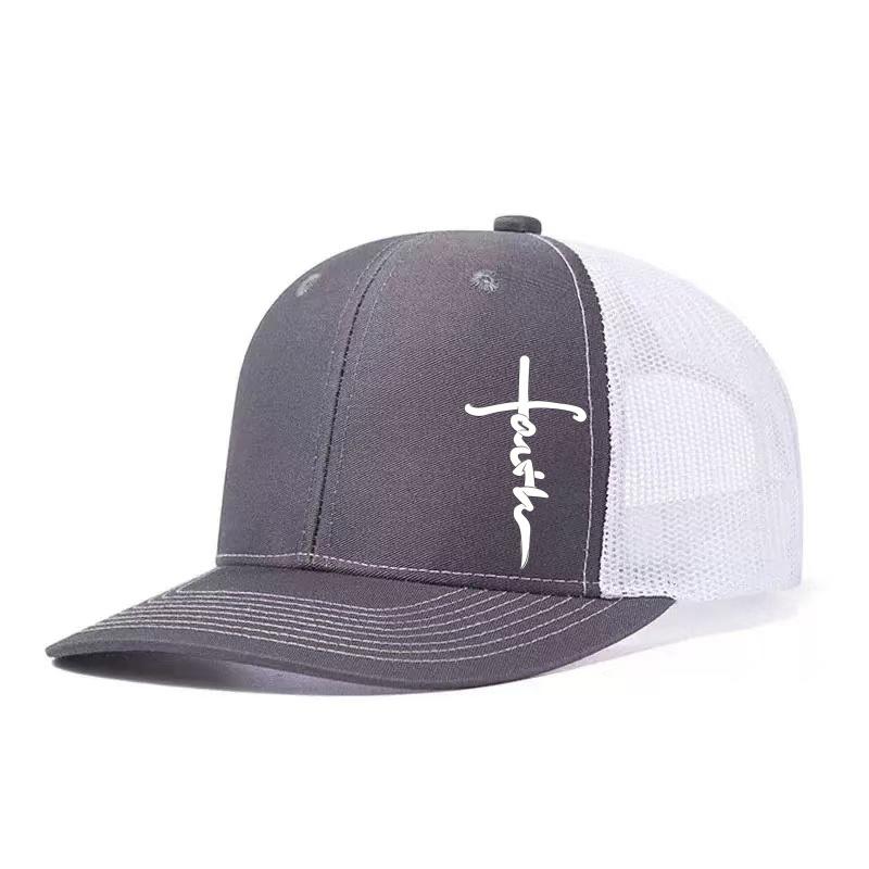 Cross Printed Adjustable Baseball Cap Classic Snapback Dad Hat Breathable Trucker Mesh Hat Golf Fishing Outdoor Sun Cap