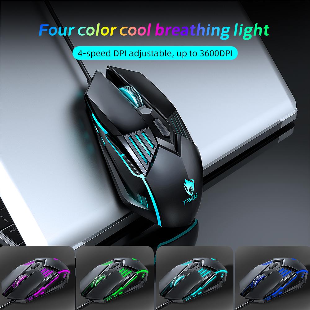 T-WOLF TF700 4-in-1 Gaming Set:Wired Mechanical Keyboard RGB Gaming Mouse Illuminated Headset & Mousepad - PC Esports Keyboard
