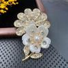 Korean Fashion Brooch: Pearl & Rhinestone Gold Flower Pin for Versatile Retro Coats