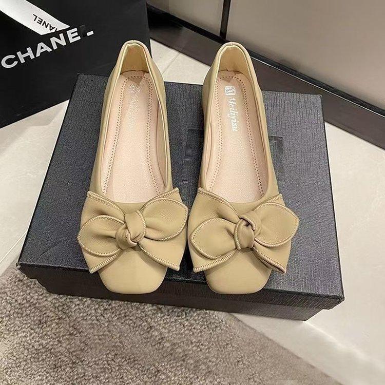 Fashion Bow Shallow Mouth Single Shoes Women Autumn New Soft-soled Comfortable Beanie Shoes womens Fashion French Flat-soled womensshoes