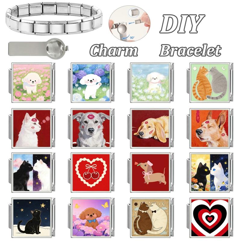 Wholesale Cute Dogs Cats Flowers Heart Starfish Charm Bracelet Fit 9mm Bracelet Stainless Steel Italian Links Making DIY Jewelry