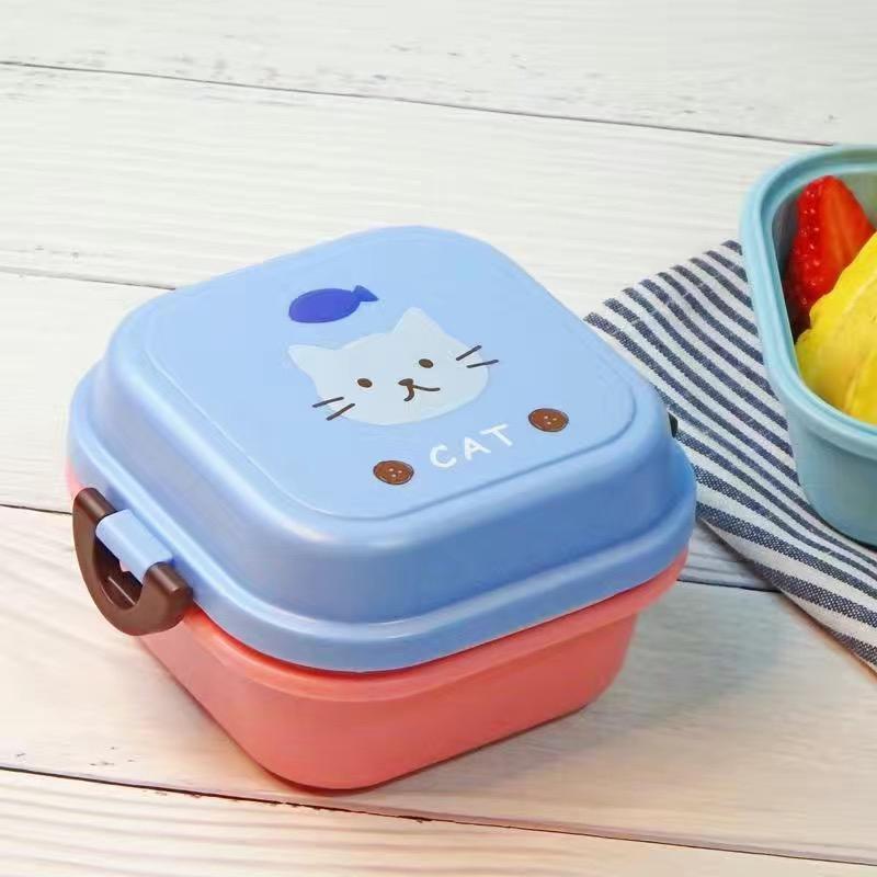 Cute Animal Lunch Box Japanese Double-layer Round Mini Bento Box Children's Fruit Box Snack Box Microwave Kids Lunch Box 540ml