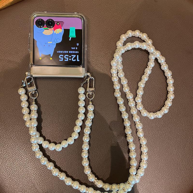 

Для Motorola Razr 50 Ultra Pearl Crossbody Lanyard Мягкий силиконовый чехол для телефона для Moto Razr 40 Ultra Wriststrap Chain HD Прозрачный прозрачный чехол для телефона Razr 40 Ultra