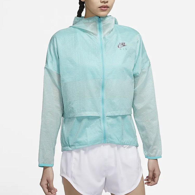 Nike Solid Color Logo Zip Long Sleeve Hooded Jacket Women jackets Washed-Teal DM7794-392