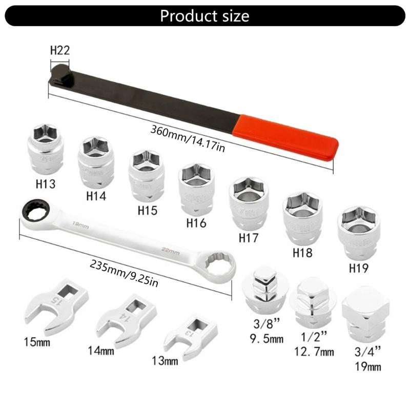 15Pcs Idler Pulley Adjustment Wrench Extension Wrench Car Repair Tool Belt Tension Tensioning Adjuster Lever Tool