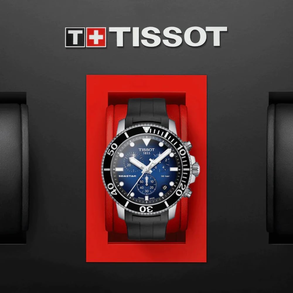 Hodinky Tissot Seastar 1000 Chronograph, Pánské, Modrý ciferník, Gumový řemínek, T1204171704100