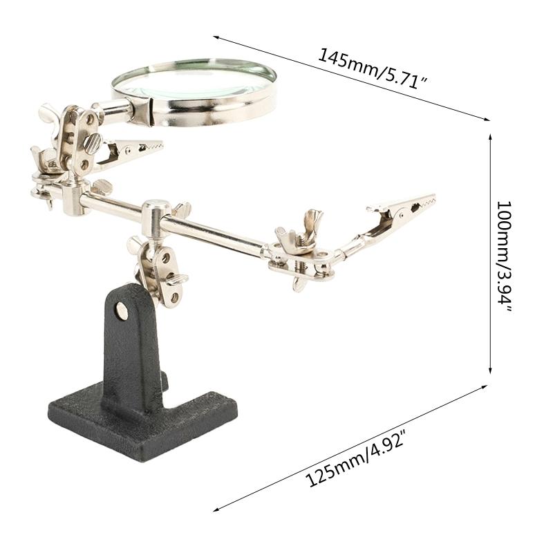 Adjustable Helping Hand Magnifier Magnifying Glass Jewelry Clamp Holder Stand 360 Degree Rotatable Lens with 2 Alligator