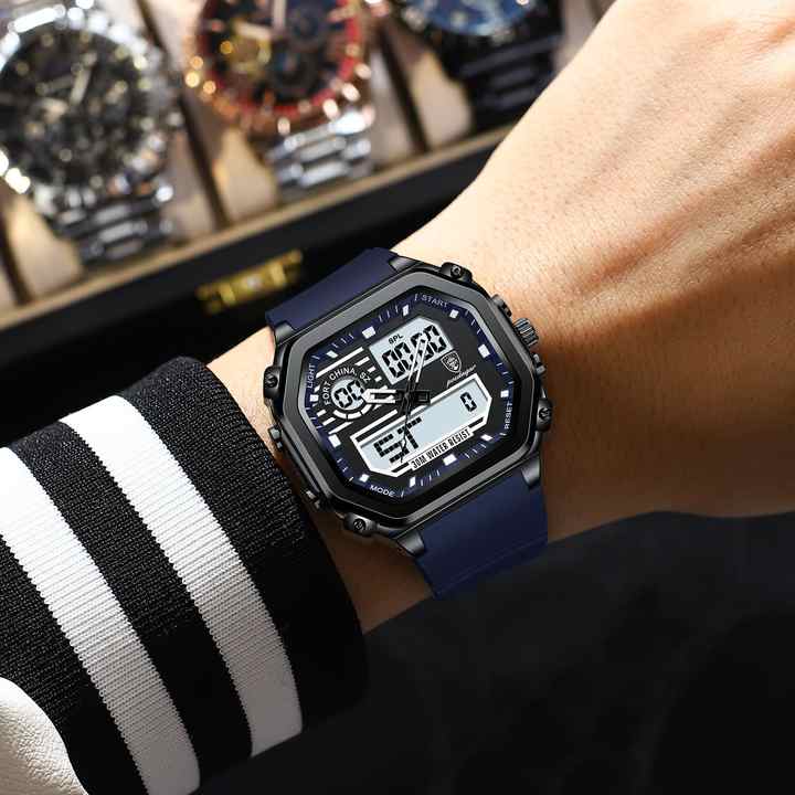 POEDAGAR 993 Casual Outdoor Fashion Waterproof Alarm Sport Electronic Man Watch Dual Display Week Quartz Digital Watches for Men