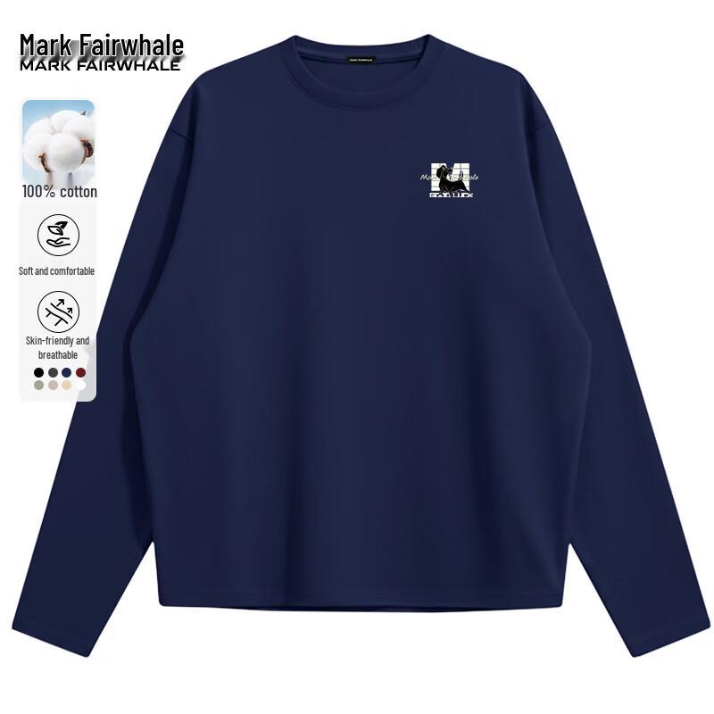 Mark Fairwhale Men's American Retro Pure Cotton Long Sleeve Crewneck T-Shirt