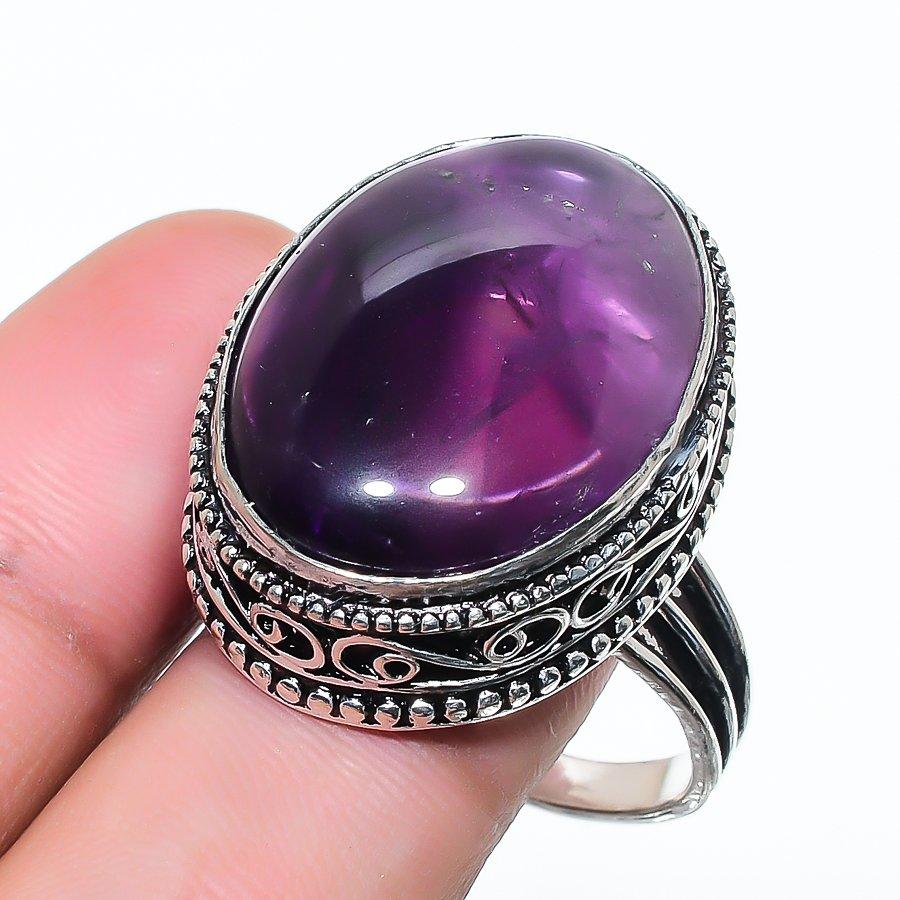 Natural Sage Amethyst Gemstone 925 Sterling Silver Jewelry Ring Size 6.5 AR-17220