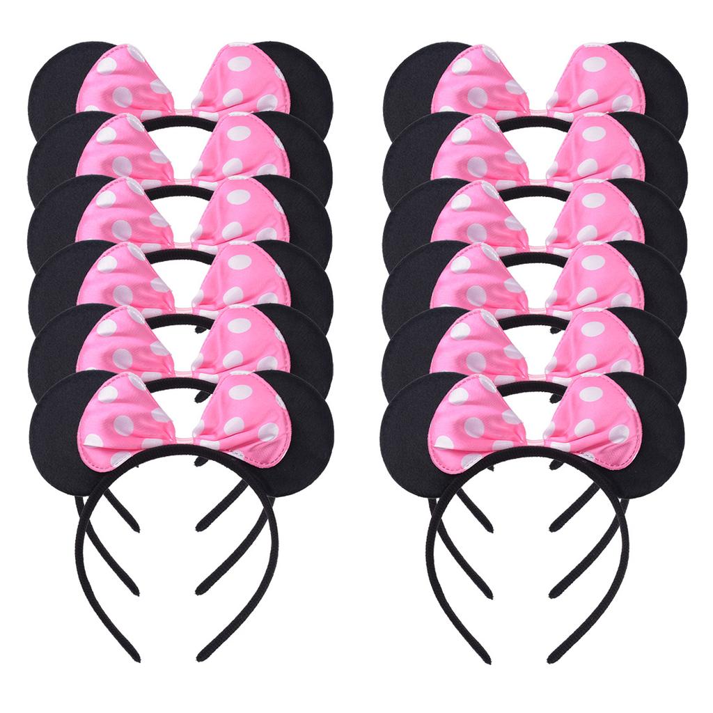 12 Stück Mausohren Stirnband Mädchen Festival Stirnbänder Schwarze Pailletten Schleife Haarband Kinder Geburtstagsfeier Haarschmuck Geschenk