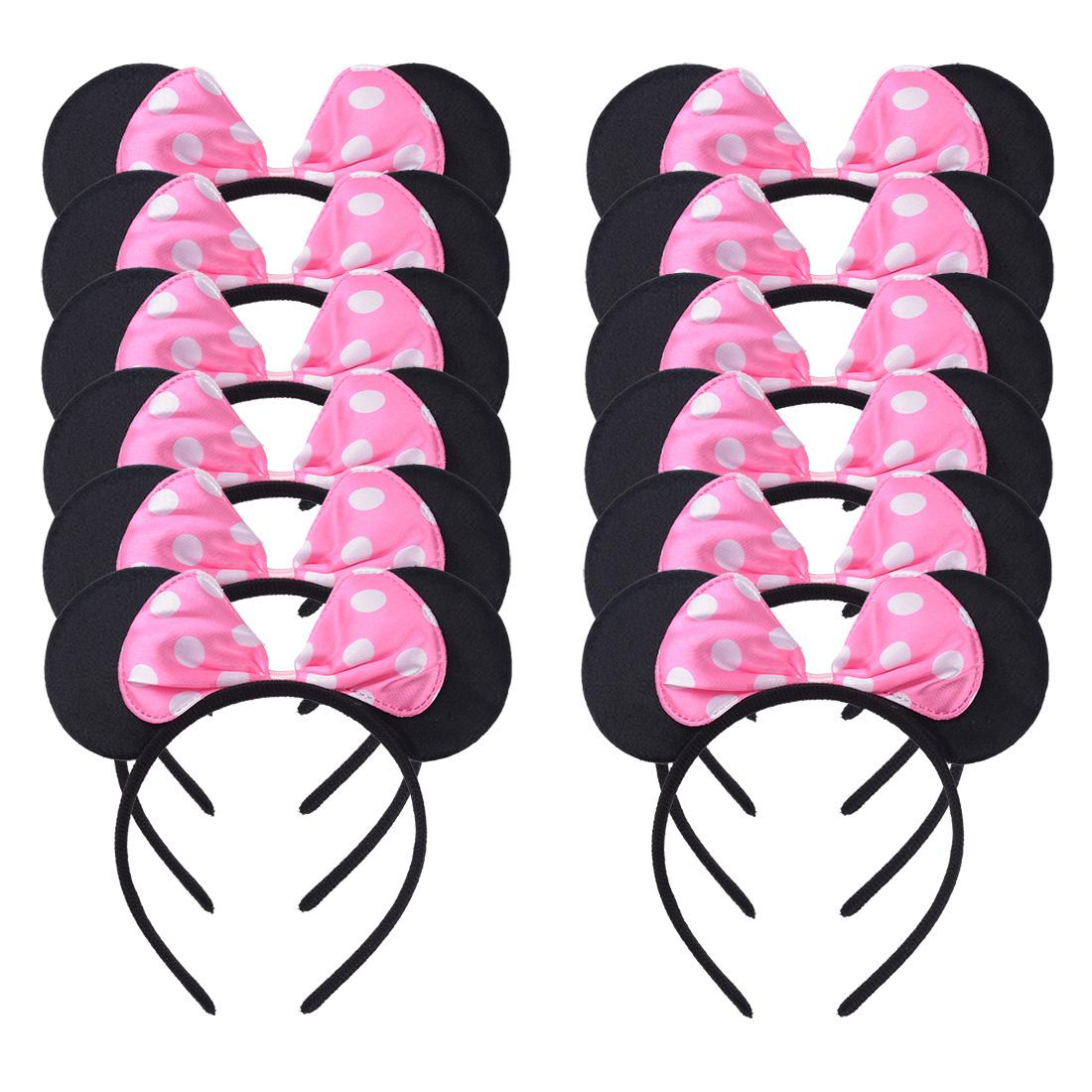 

12 шт. Повязка на голову с мышиными ушками, Фестивальные повязки для девочек, Черная повязка для волос с пайетками и бантом, Детские аксессуары для волос для вечеринки по случаю дня рождения, Подарок