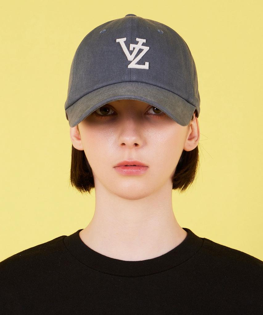 Bajal Monogram Applique Oversized Washed Ball Cap Charcoal