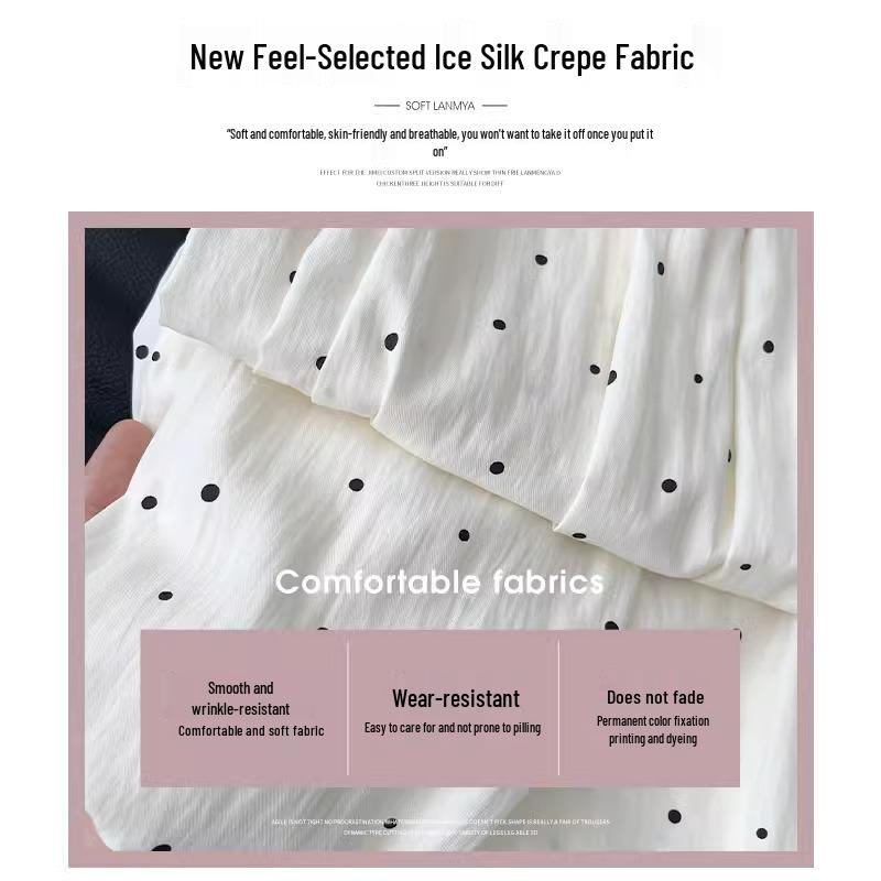 Petite High-Waisted Lazy Pink Polka Dot Summer Silk Pants
