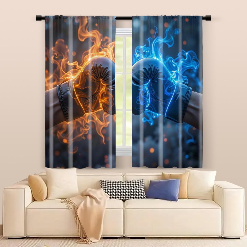 2 Pcs, Filtering Curtains (excluding Rods, Non-movable, Without Batteries) Boxing Glove1_00015backgroundsuitable for Use In