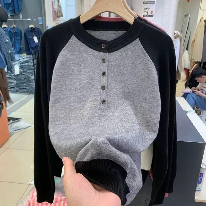 

Женская свободная контрастная вязаная базовая рубашка осенне-зимнего дизайна, модный топ-свитер ONESIZE серый