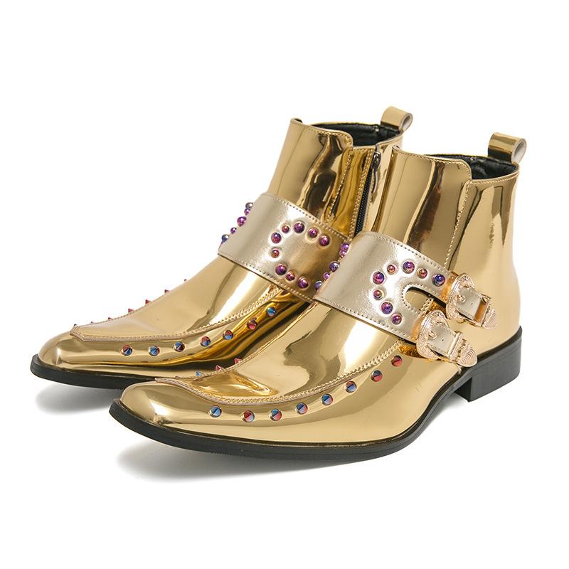 

Men s shoes Chelsea gold boots blue enchantress small size shoes classmate gift fashion gold pointed leather shoes 37 золотой