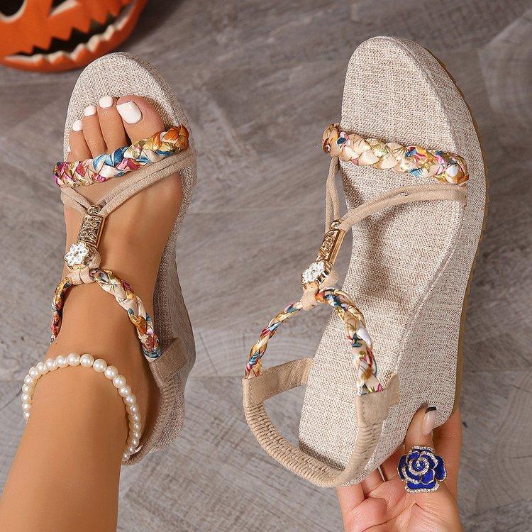 

Fashion Women s Slope Heel Sandals Summer New Round Head Open Toe Metal Buckle Thick Sole Anti-slip Wear-resistant High Heels 36