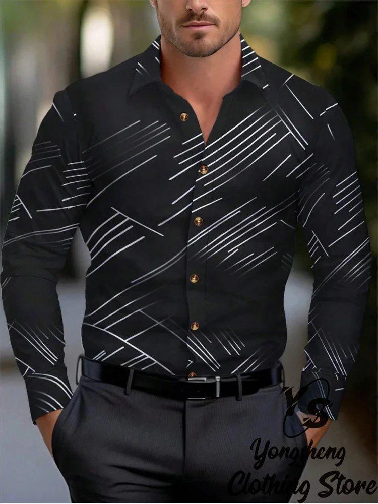 Męska koszula z długim rękawem slim fit drukowana w 3D - Modna biznesowa casual, rozciągliwa w czterech kierunkach na wiosnę i jesień