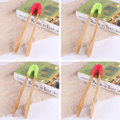 Pinze per barbecue, in bambù, con manico in silicone, per insalata di verdure, snack e torte.