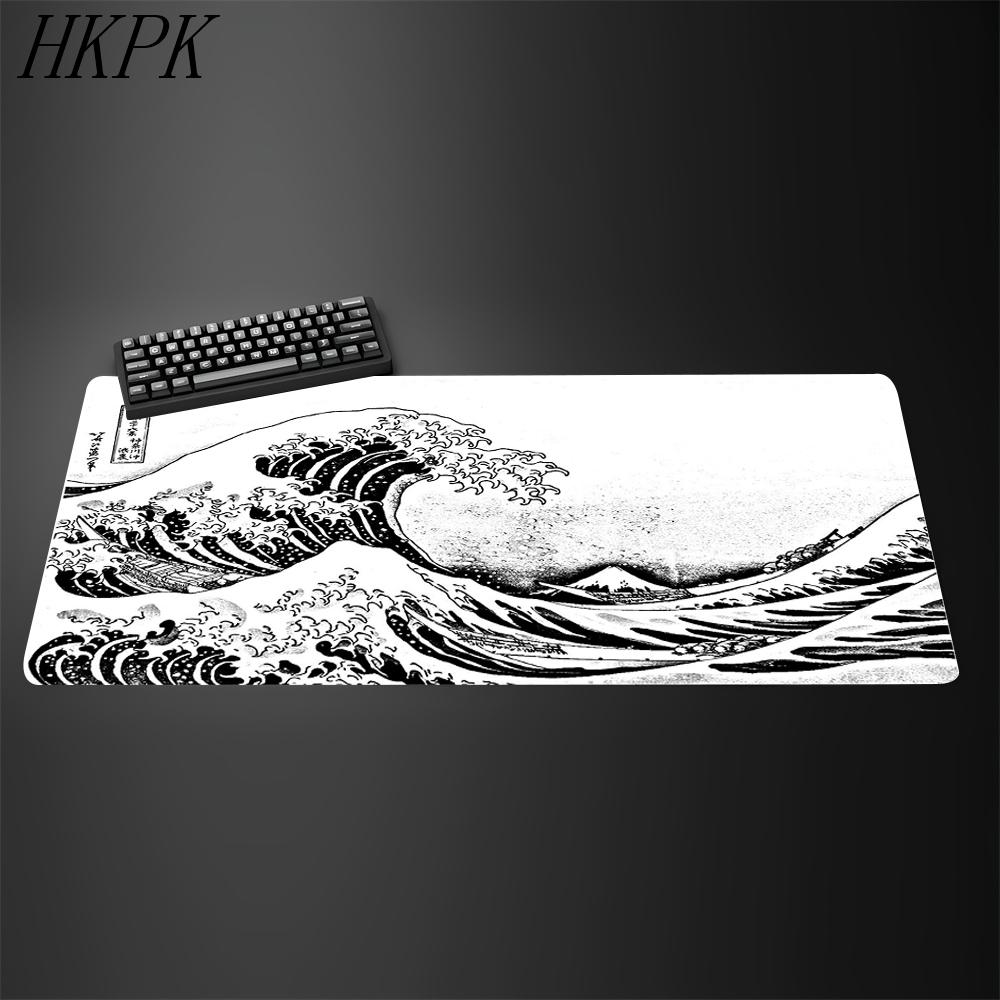 XXL Xcm Black and White Giant Wave Keyboard Game Anime Mouse Pad Nonslip Rubber Art Computer Desk Mat Carpet With Lockedge
