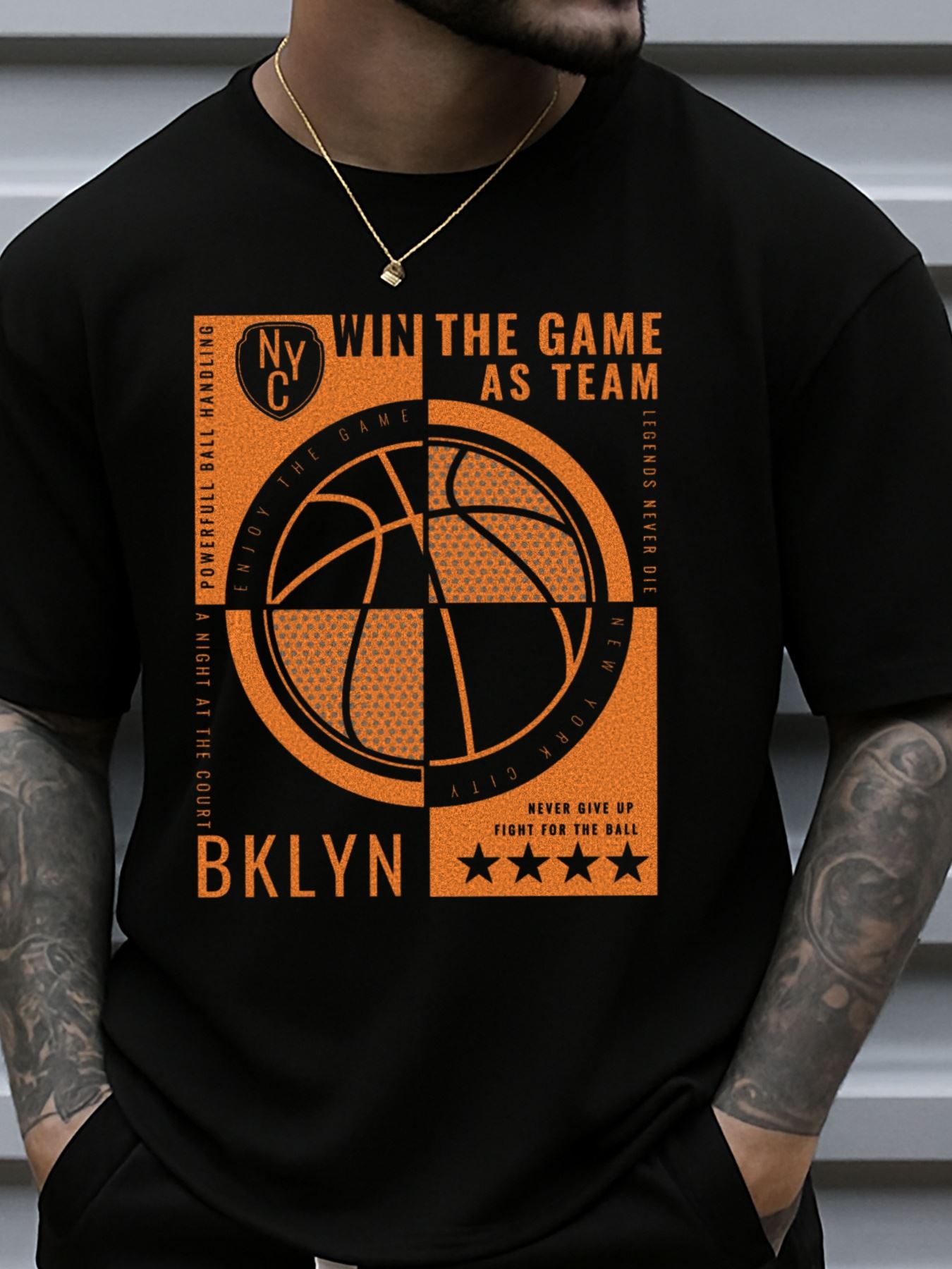 Men s T-Shirt Y2K Brooklyn Basketball 180gsm Heavyweight Black S