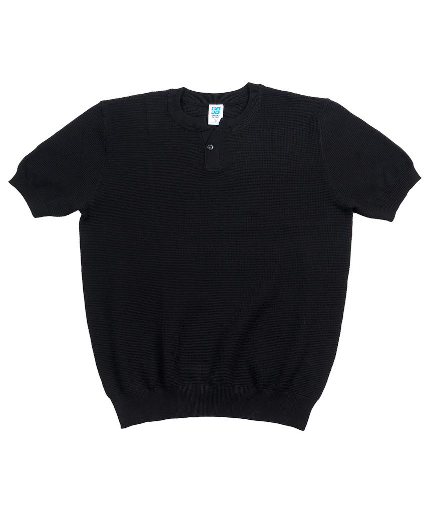DOUBLE JD Round 1-Button Knit Short Sleeve T-Shirt