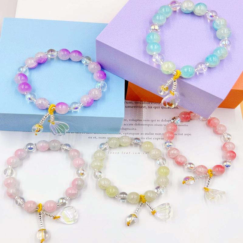 Braccialetto in Vetro Sette Colori a Coda di Pesce con Cristallo Imitazione Scatola Regalo per Ragazze