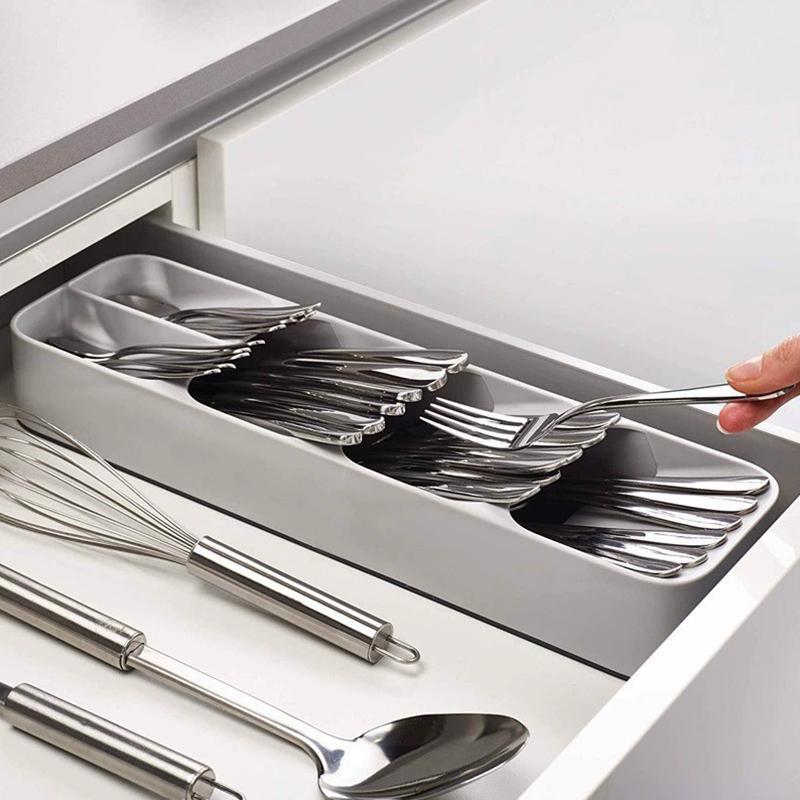 Plateau de rangement pour vaisselle de cuisine, organiseur de tiroir pour couteaux, fourchettes et cuillères, plateau de rangement compartimenté pour couverts, organisateur de cuisine