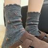 Korean Floral Small Versatile Warm And Heat-Storing Small Flower Wool Socks Retro Pile Socks Middle Tube Old