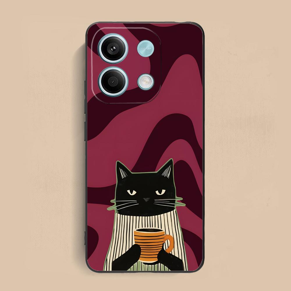 Cute Coffee Cat Matte TPU Mobile Phone Case for Xiaomi Redmi 15 14 13 12 A5 3 2 1 C Plus 4G 5G Colorful Printing Cover