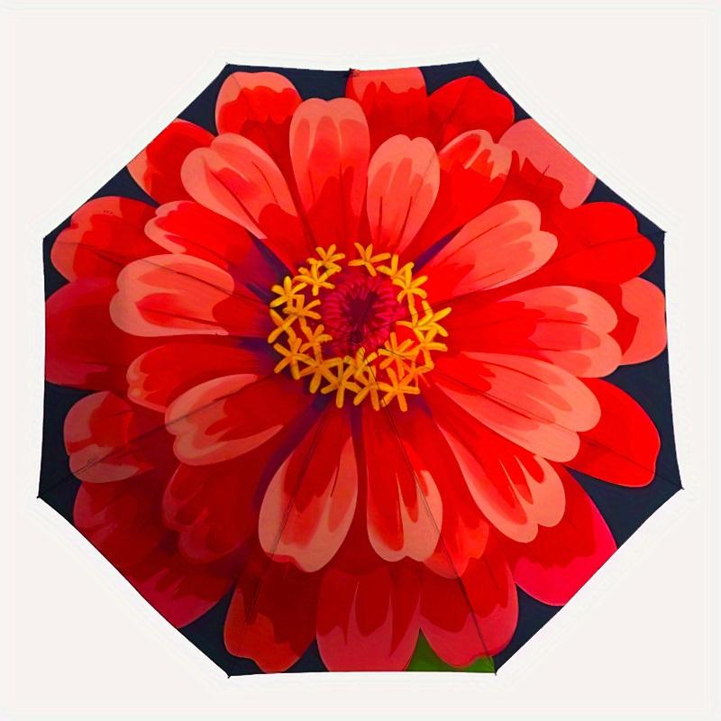 

1pc Pink Flower Print Automatic Open/close Folding Umbrella, Compact Portable Travel Umbrella, Perfect Birthday/Christmas, Cute Umbrella, Du