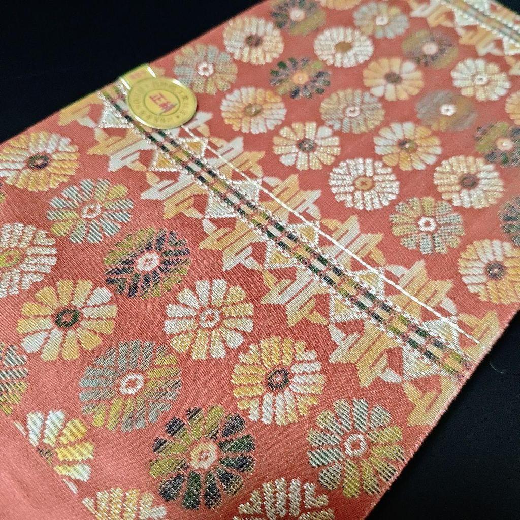 Used H-817 Half-width obi Pure silk Nishijin weave New Unused Chrysanthemum flower pattern