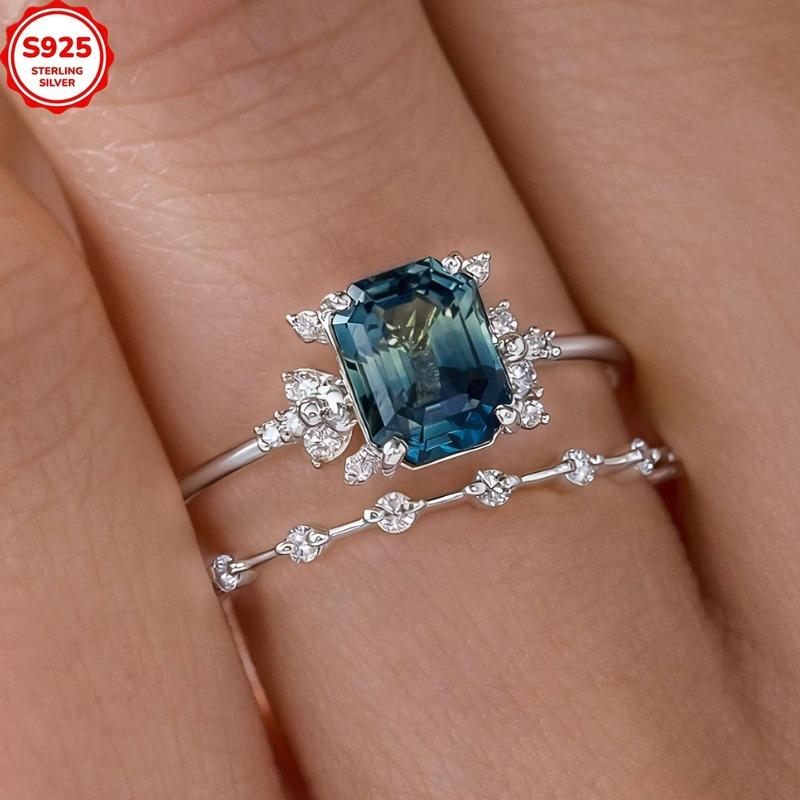 1A stylish and unique ring for women S925Sterling silver couple's ring Easy-to-wear dark blue zircon ring jewelry Women's Gift Give to a good friend